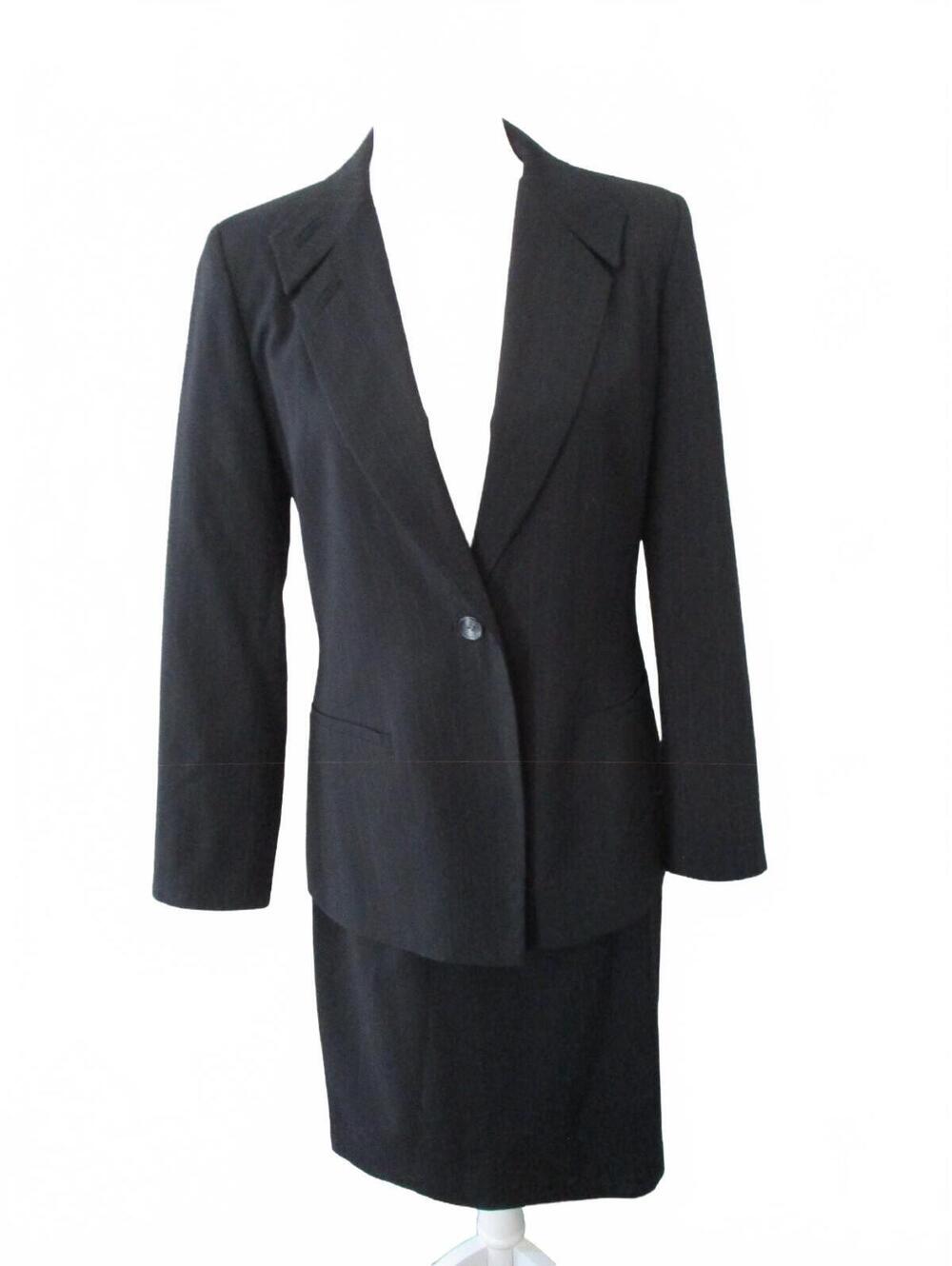 Harve Benard Charcoal Gray Pinstripe Skirt Suit Vintage 2 Pc Set Size 8 Wool